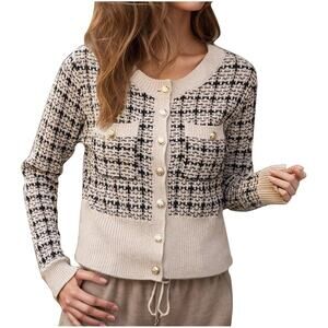 Women’s Tweed Checked Cardigan, size S NWT. Old Money, Tweed, Light Academia